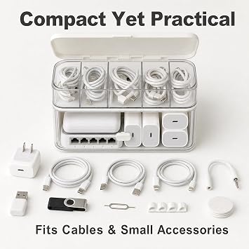 Cable Organizer Box with Lid, Multi Slot Cable Storage Box