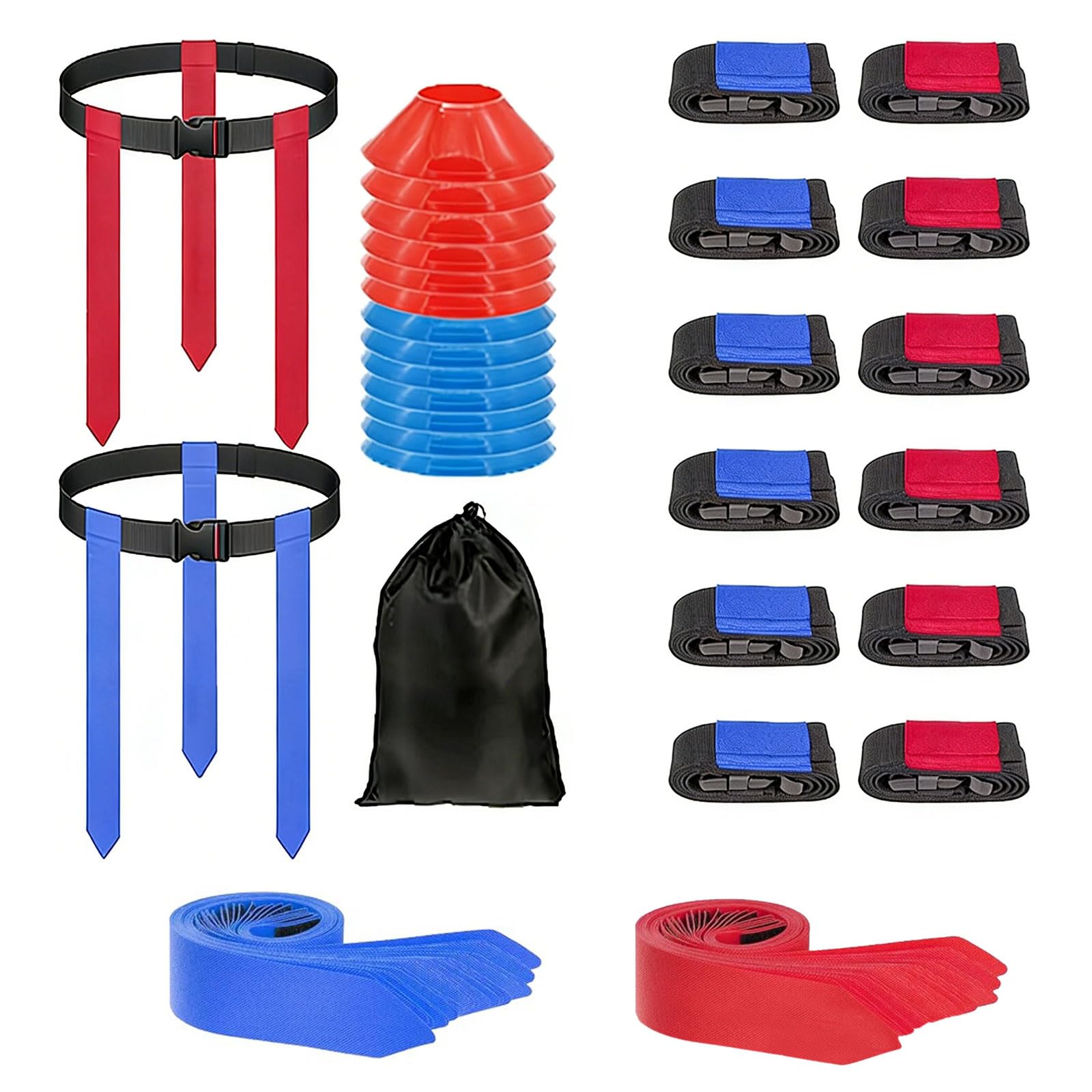 10 bandiere in vita per sport di squadra con 30 pennarelli staccabili e 6 coni cintura regolabile per bambini e adulti a sgancio rapido set di bandiere da calcio