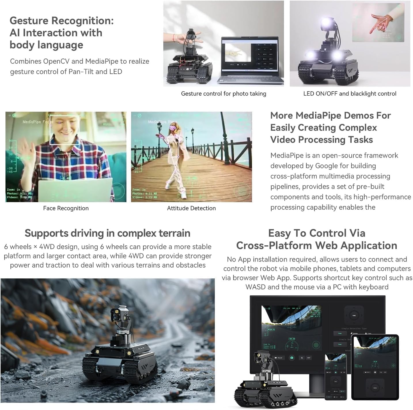 UGV Beast 追跡型 AI ロボット、デュアル コントローラー