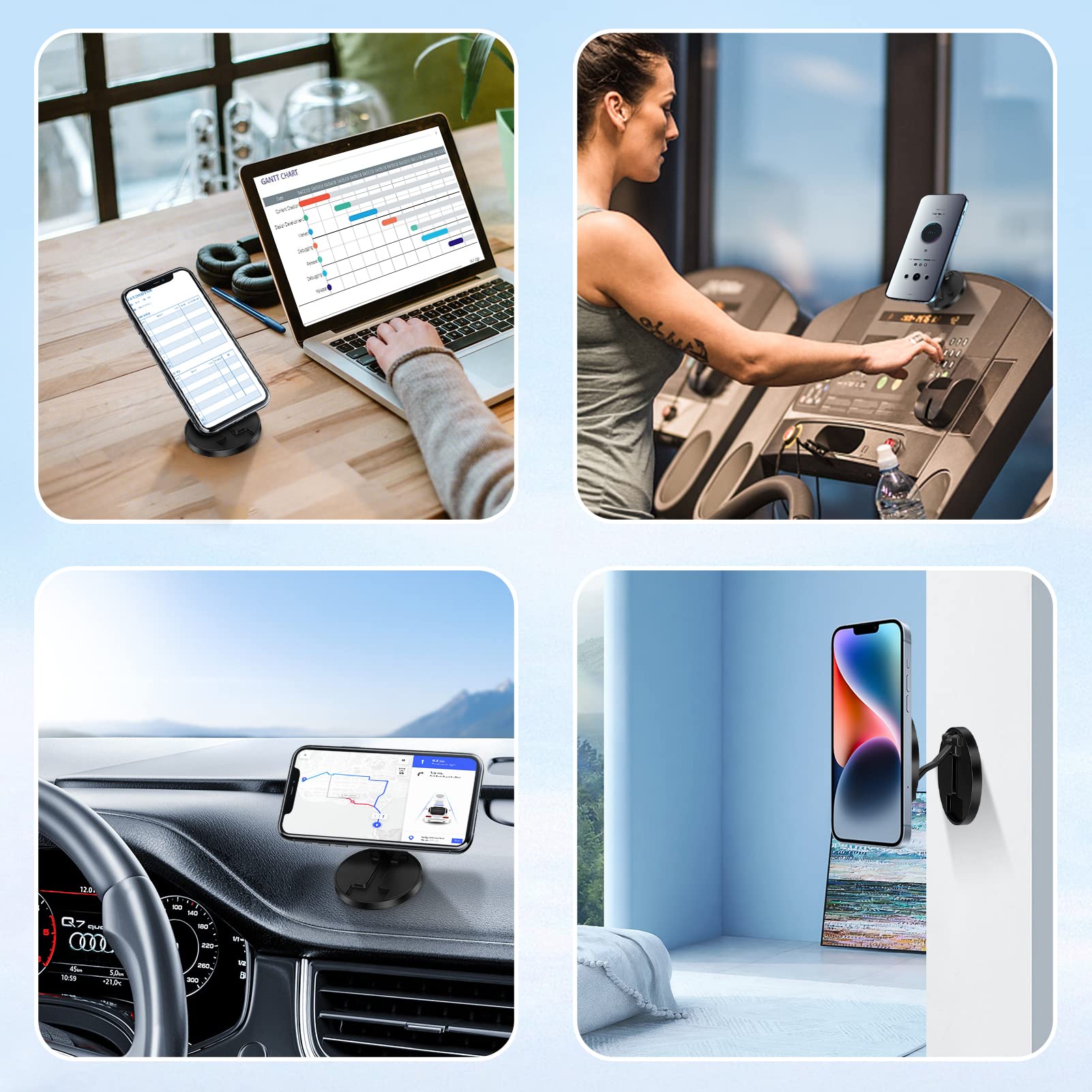 Aerbeis Phone Mount Holder for Car - 2023 New Alloy Folding Car Phone Mount Metal Dual Magnetic Phone Holder Stand fit for Sony Samsung HTC LG MagSafe iPhone 15 14 13 12 Max Plus