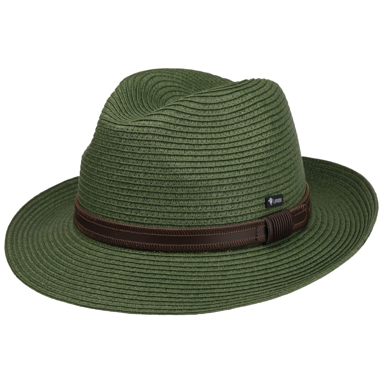 Lipodo Mondavio Bogart Paper Straw Fedora Classic Leather Band Made in Italy Men Summer Dark Green