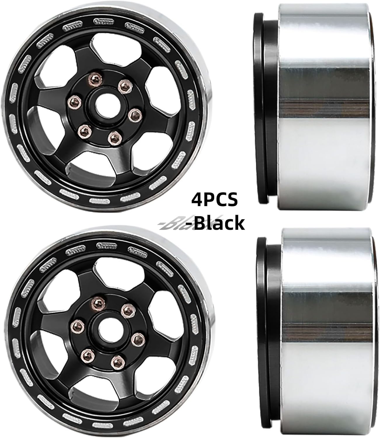 1.9 beadlock Wheels, 4 pcs Aluminum RC Rim Set Wheel Hub for 1/10 RC Crawler Traxxas TRX4 SCX10 90046 SCX10 III AXI03007 TRX4 D90 (Retro Style-Black)