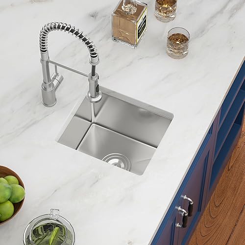 Lofeyo - Fregadero de barra de cocina de 13 x 15 pulgadas, de acero inoxidable, esquina redonda, de calibre 16, cuenco individual, para fregadero de