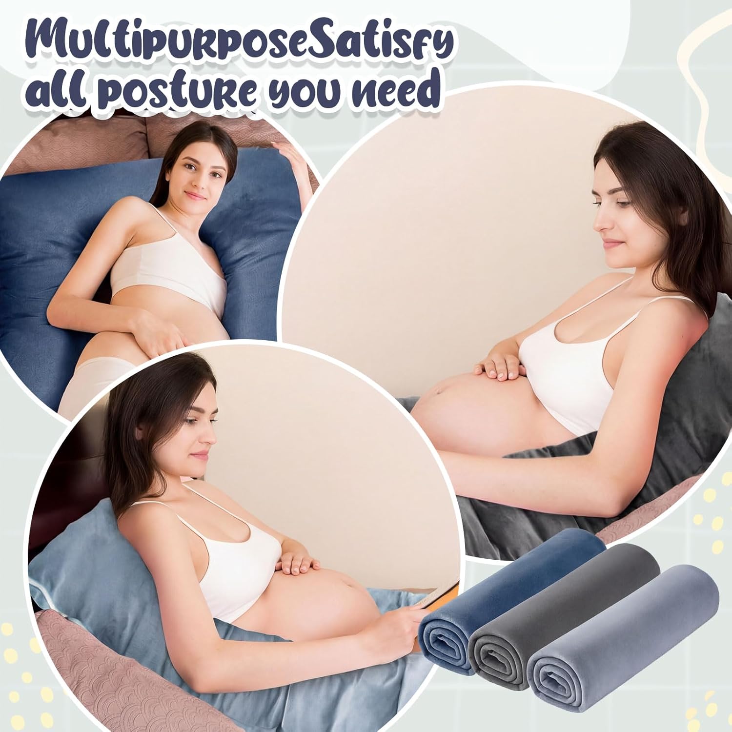 Hahafelt 3 Pcs U-Shaped Pregnancy Pillow Cover, Cotton Maternity, Soft Breathable Fit for 55"x31" Body Pillow (Haze Color,Crystal Velvet)