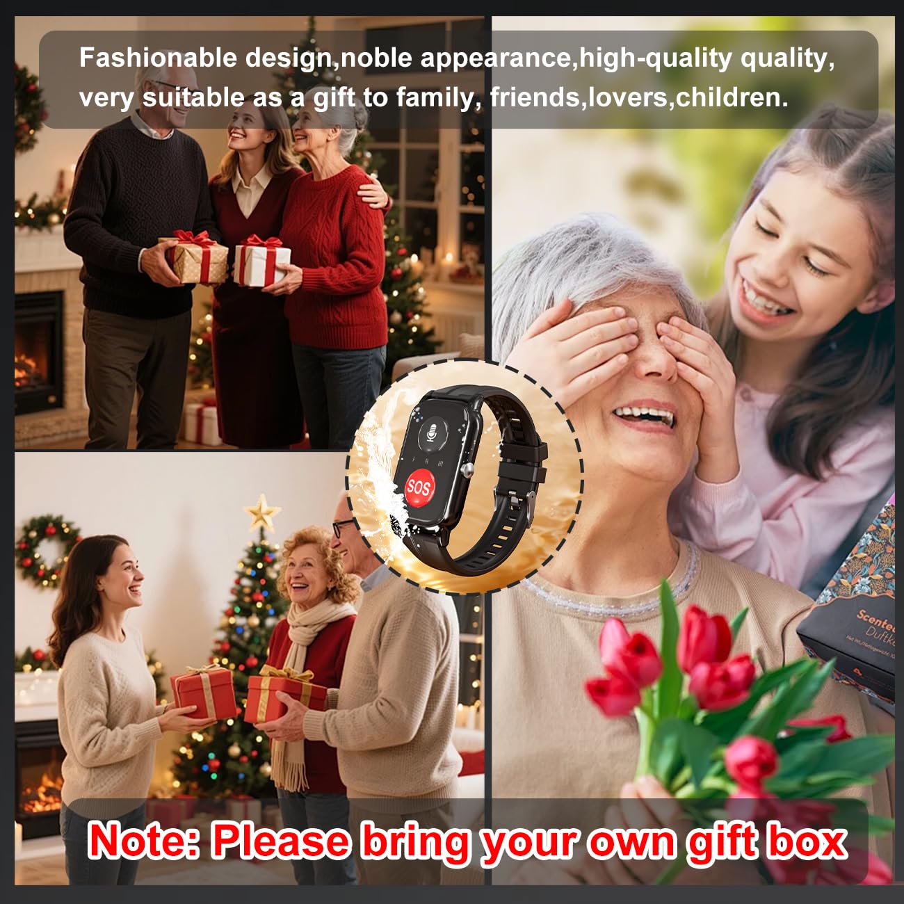 Reloj Localizador Personas Mayores Detección De Caídas, SOS para Personas Mayores Llamadas Caídas Posición GPS Ancianos Pour Alzheimer Black,4.9 * 3.3cm