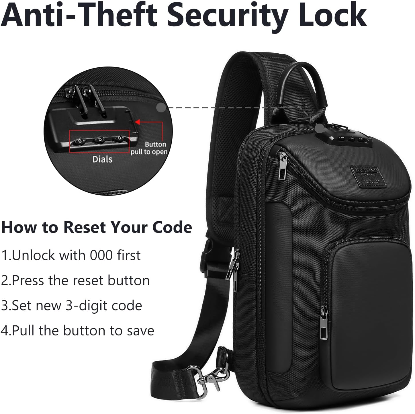 Sling Bag for Men, Anti Theft Crossbody Bag,Waterproof Shoulder Bag Mens Cross Bag for Casual Sport Travel Black image 4 of 9 B0F28QWH4X