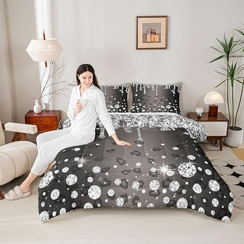Miniatura 5 de Feelyou Juego de ropa de cama de tamaño Queen con estampado de purpurina (sin brillantina), juego de ropa de cama con estampado de leopardo y