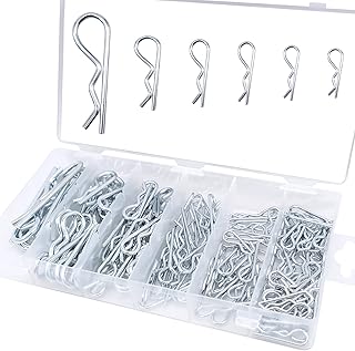 YIFANKJ 150pcs Cotter Pins Retaining Pins, R Clips Stainless Steel Cotter Pins R Split Clips Cotter Pins Assortment Kit for Automotive Repair, Zinc Plated Hitch Pin Fastening Pin Set, 6 Sizes