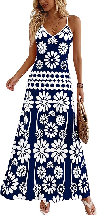 Zenlonr Womens Summer 2026 Wedding Guest Maxi Dresses Sphagetti Strap V Neck Floral Boho Long Dress Vacation