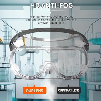4 Pack Safety Goggles with Anti-Fog Coating for Chemistry Lab, Mowing, Clear Scratch-Resistant Lenses Woodworking, Painting, Construction, Industrial