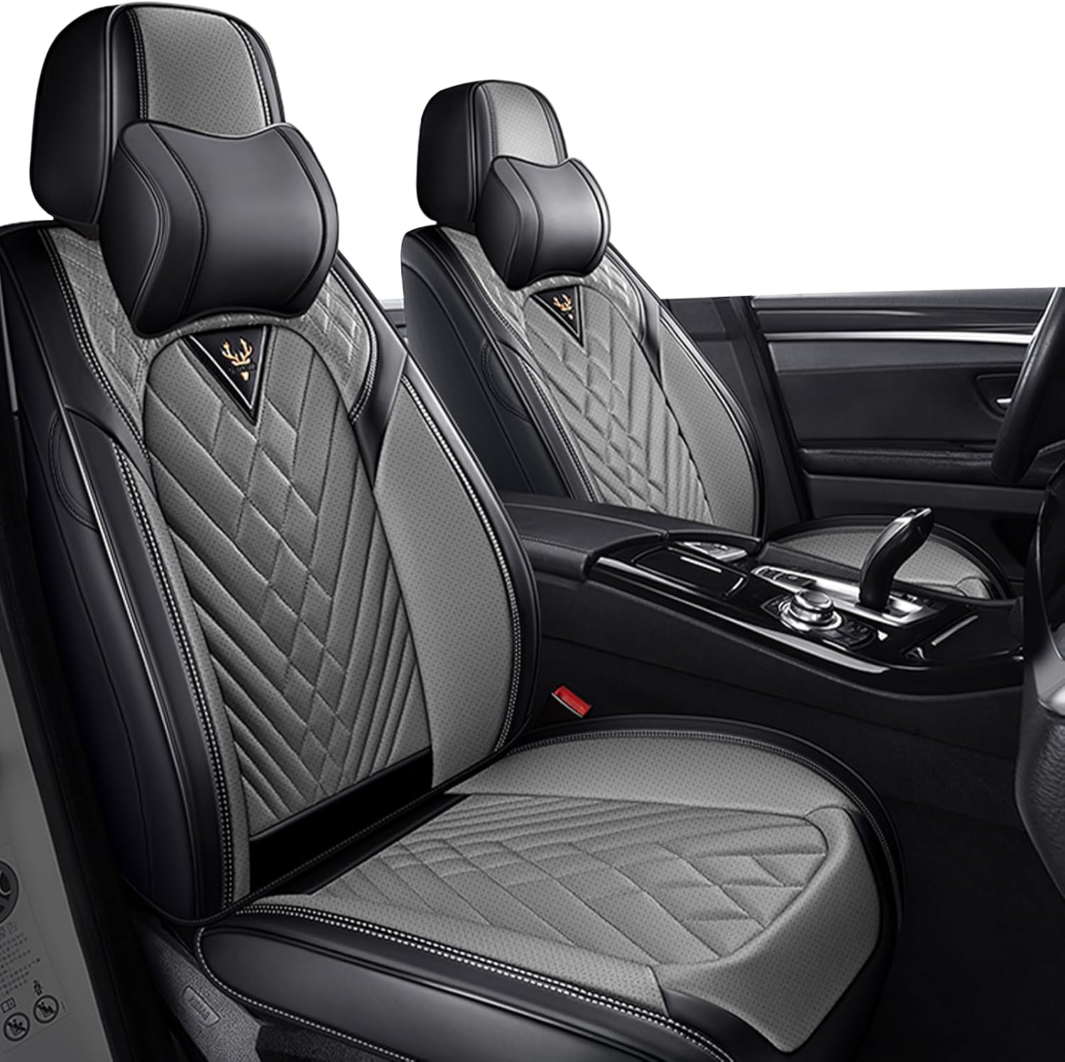 Seat Covers for Mercedes Benz Sprinter 2500 2017-2025 - Front Row, Black Gray - Ultimate Comfort & Waterproof, Premium Leather Car Interior Upgrade with Pillows