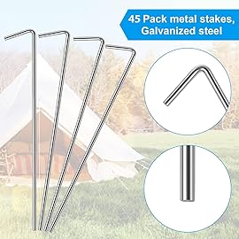 Oligei 45 Pack Tent Stakes, Stakes for Outdoor Decorations, Tent Stakes Heavy Duty, Metal Stakes, Tent Garden Stakes for Gardening & Canopies, Outdoor Christmas Decorations