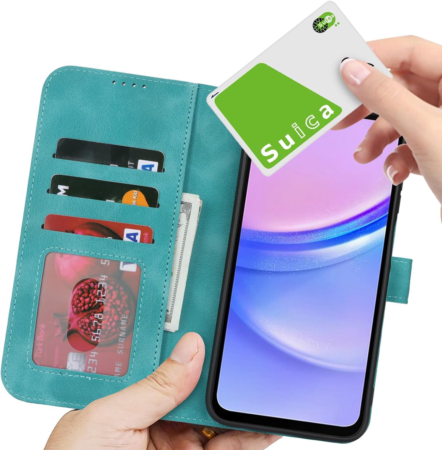 for Samsung Galaxy A15 5G Case Wallet with Card Holder for Men Women,PU Leather Magnetic Buckle Stand Flip Phone Cover-Light Green - Image 2
