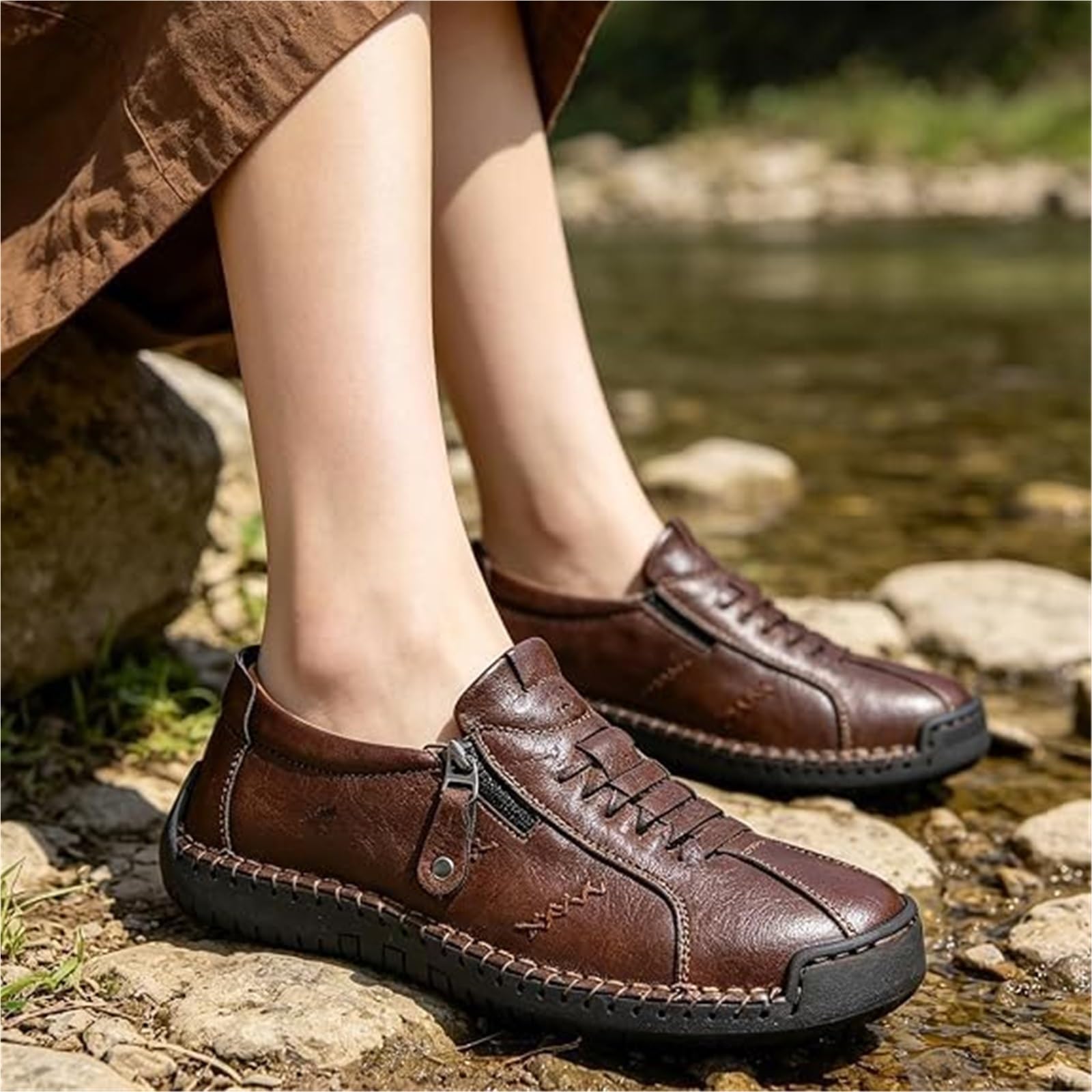 Mocassini Slip-on Ortopedici in Pelle Fatti A Mano da Donna | Scarpe Da Ginnastica In Pelle Con Cerniera Laterale Scarpe Da Ginnastica Morbide Per L'Outdoor E La Guida