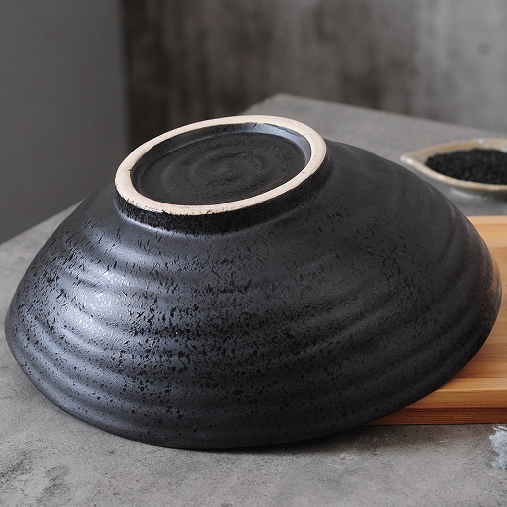 Retro czarna ceramiczna miska ramen, duża nieregularna głęboka miska na zupę, miska na sałatkę z owocami, miski na płatki śniadaniowe i makaron