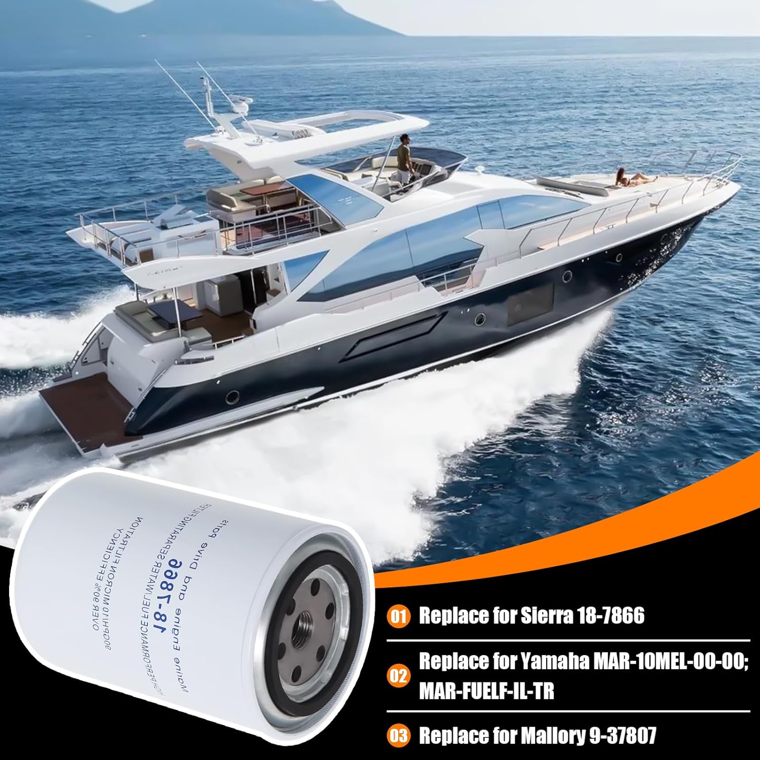 18-7866 Fuel/Water Separating Filter 10 Micron Compatible with Yamaha MAR-10MEL-00-00 MAR-FUELF-IL-TR Sierra 18-7866 Mallory 9-37807 Outboard Motors - 2 Pack