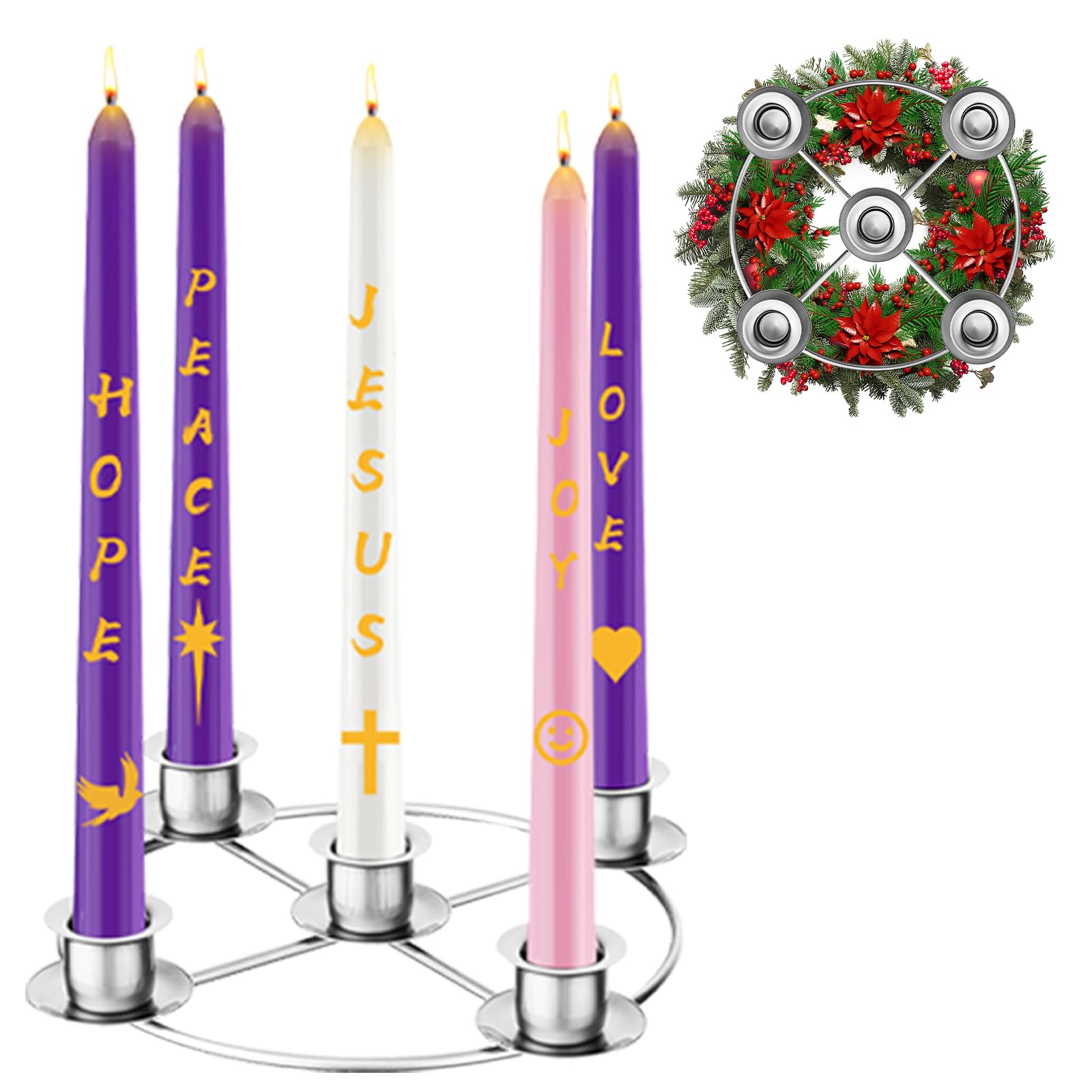 advent wreath candle holder, christmas candle holder advent rings candle holder for tapered advent candles, advent decorations for christmas advent festival home party church, silver(no candles)