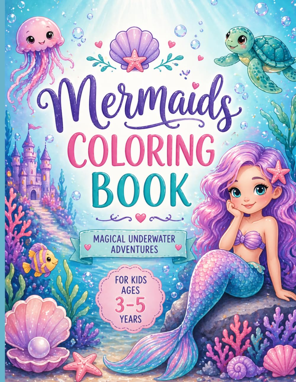 Mermaids Coloring Book for Kids Ages 3–5: Cute & Easy Mermaid Coloring Pages for Preschoolers – Fun Underwater Adventures