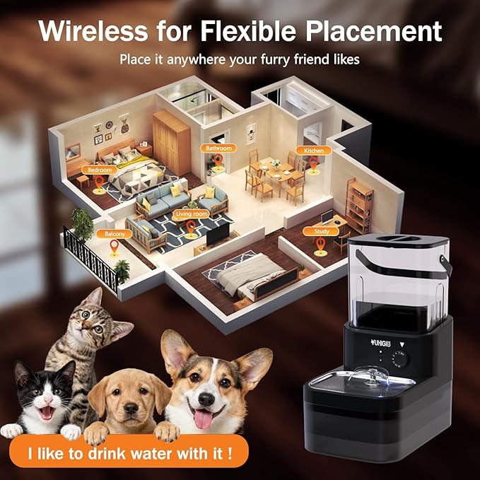 Fuente de Agua para Gatos Inalámbrica, 3L, Acero Inoxidable, VUHIGIB miniatura 9