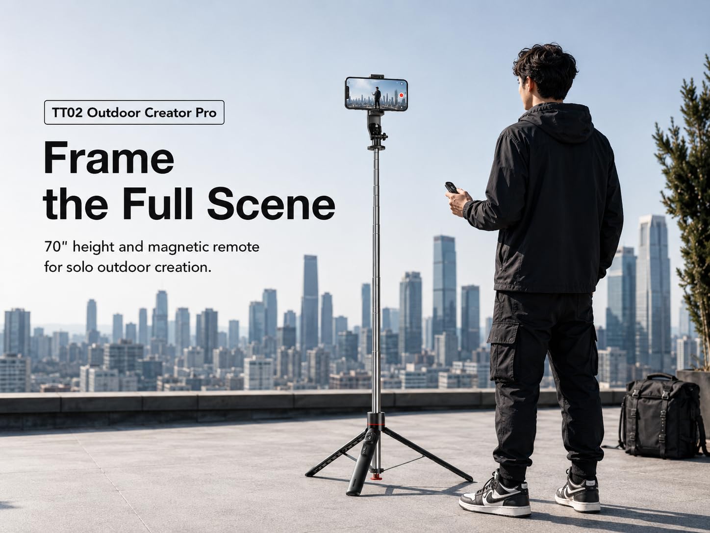 TT02 - Trípode extensible para selfie de 70 pulgadas con control remoto magnético, soporte de viaje alto para iPhone Android, trípode portátil para cámara, vlog, grabación de video