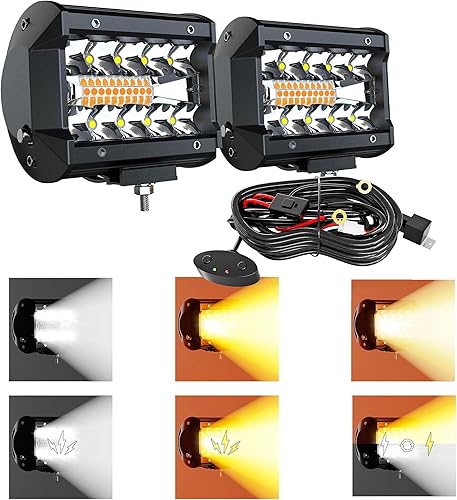 2 barras de luz LED de 4 pulgadas y 18 W, luz estroboscópica intermitente blancaámbar con seis modos de conducción, luces antiniebla de conducción
