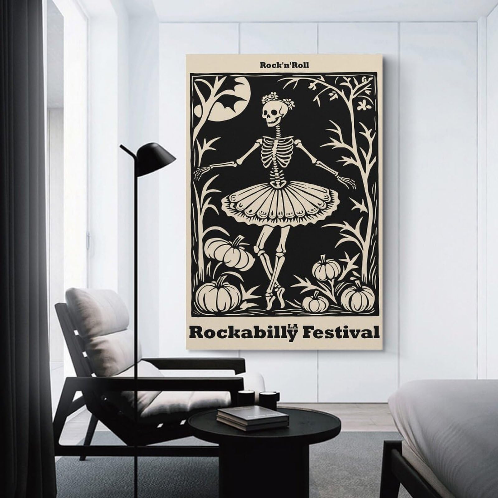 Junmoney Decorative Canvas Print Rockabilly Festival Skeleton Ballerina, 24x36inch(60x90cm), for Entrance Walls, Hall Decor Or Foyers, A Stylish Accent for Home Entrances