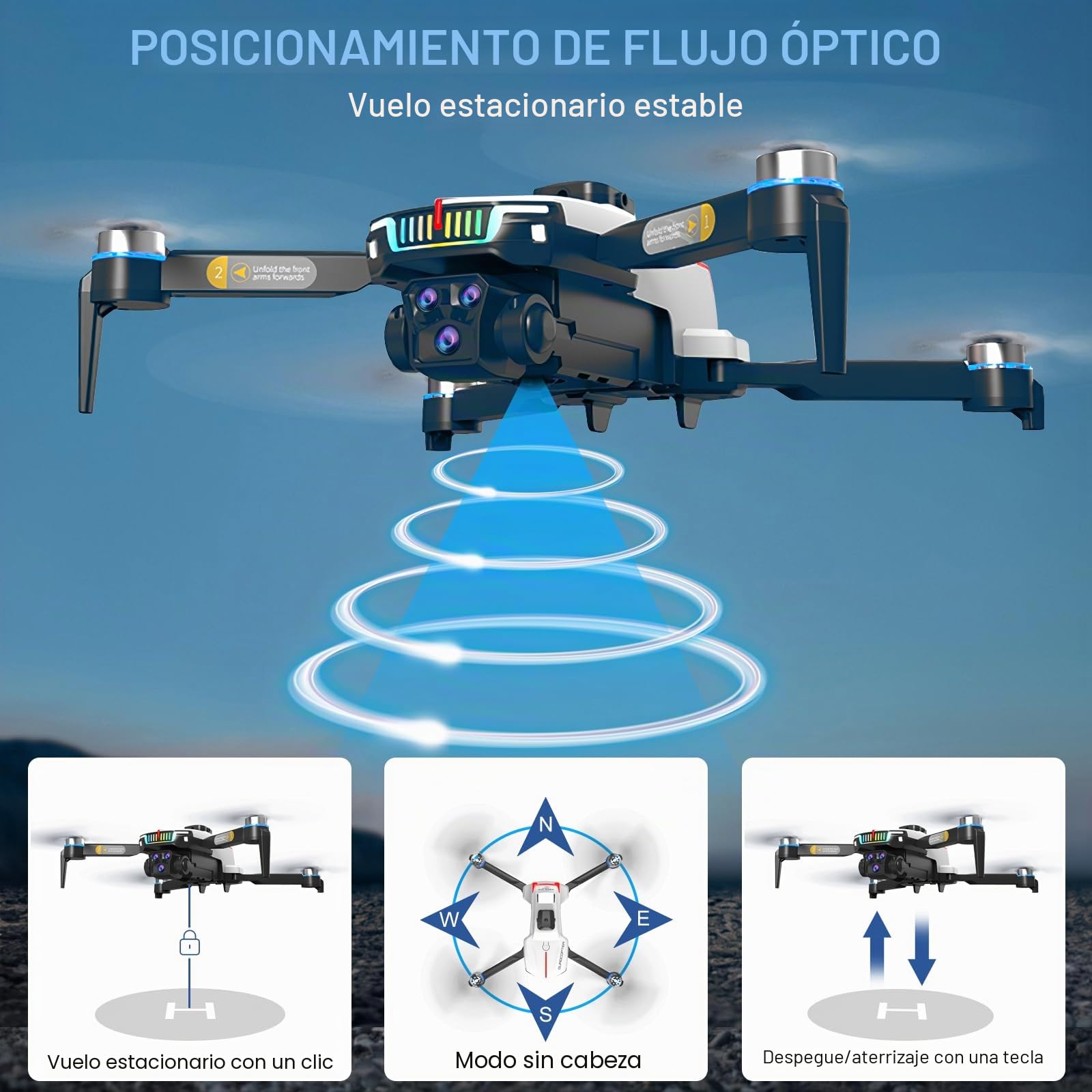 OBEST Mini dron con cámara 4K, mini dron para niños, drone motor sin escobillas con luces, posicionamiento de flujo óptico, prevención inteligente de obstáculos, transmisión inalámbrica FPV, 2