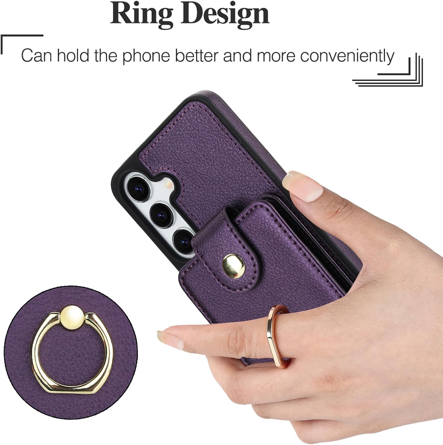 Phone Case for Samsung Galaxy S24/S25 5G Wallet Cover Magnetic Detachable and Screen Protector Ring Kickstand Compatible with MagSafe RFID Blocking S 24 24S 25 25S G5 SM-S931U for Women Dark Purple