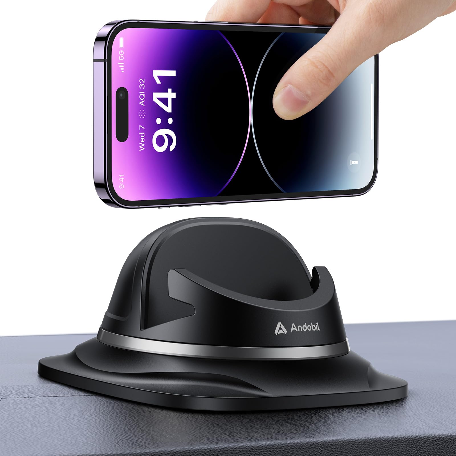 andobil Upgraded Dashboard Phone Holder Car, Reusable Silicone Car Phone Mount Steady & Non-Slip Desk Phone Stand, 360° Rotatable Car Pad Mat Compatible with iPhone, Samsung, GPS, Car Accessories