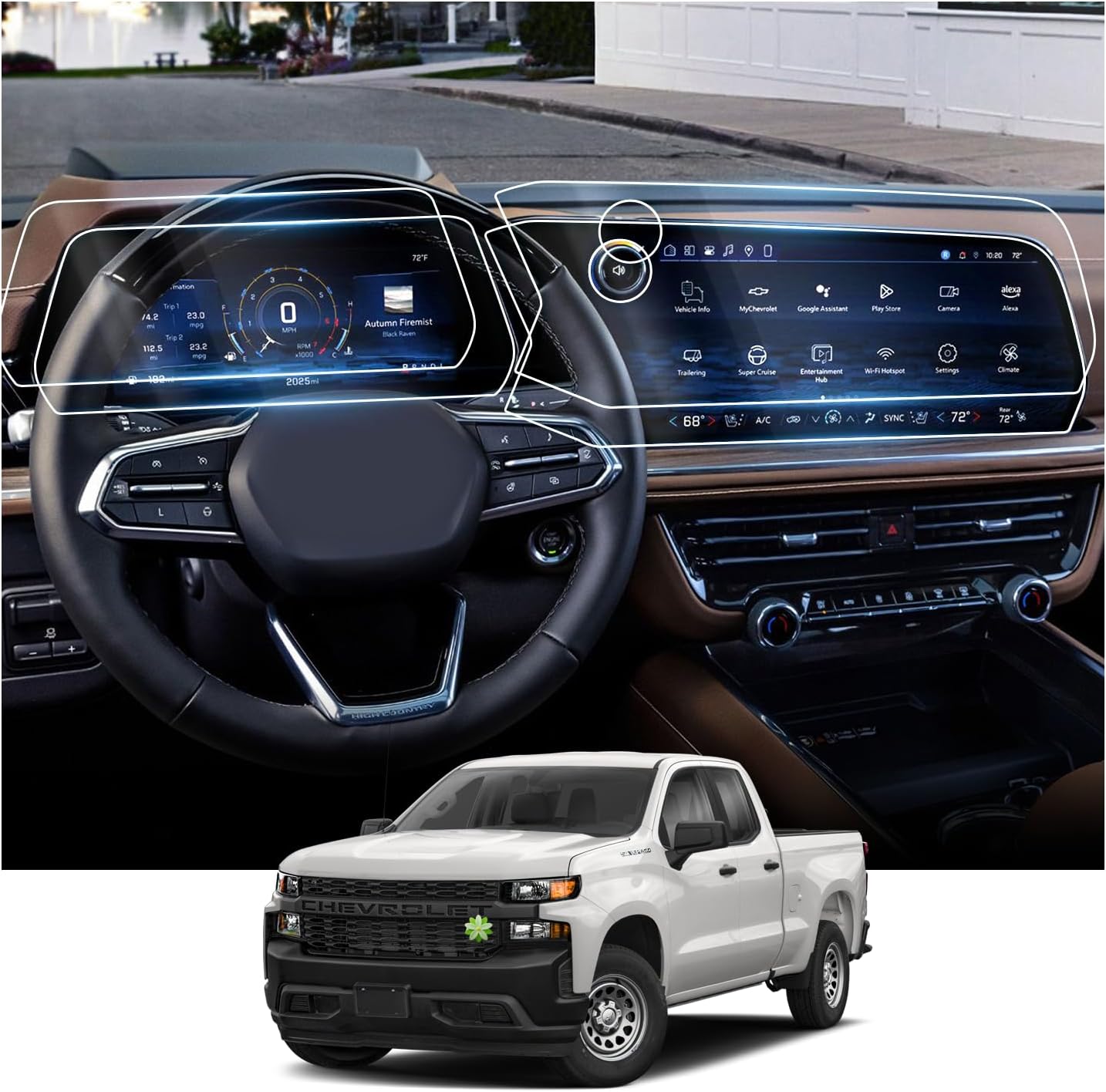 Ruiya 2025 Tahoe/Suburban Screen Protector for Chevy 2025 Tahoe/Suburban Accessories 4PCS Nano Films Compatible with 2025 Chevy Tahoe/Suburban,HD Clarity 17.7"& 11" Display Touch Screen