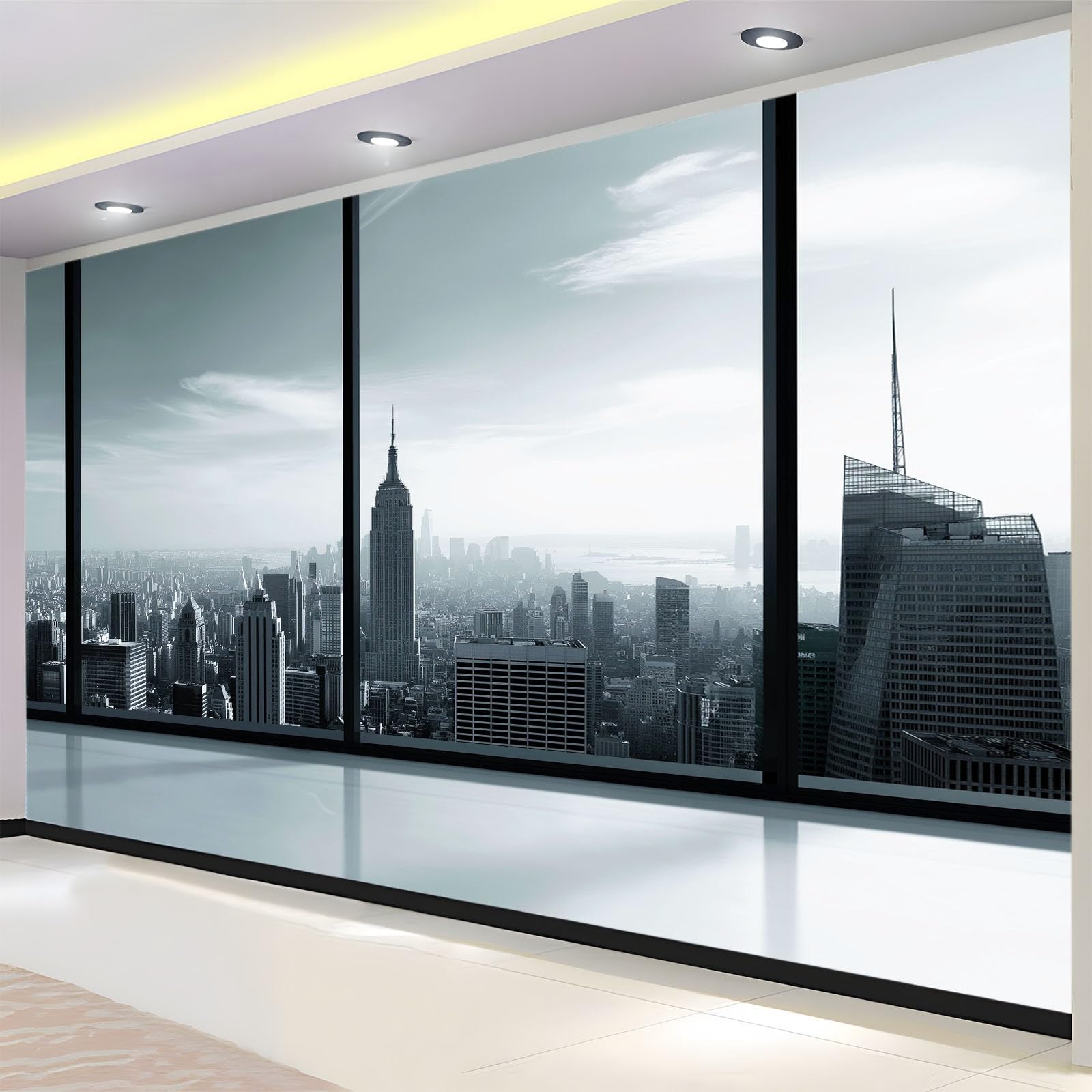 Tapeta 3D, panorama Nowego Jorku, za oknem, 250 x 175 cm, fototapeta z włókniny, do salonu, sypialni, pokoju dziecięcego, biura, dekoracja, łatwa w instalacji