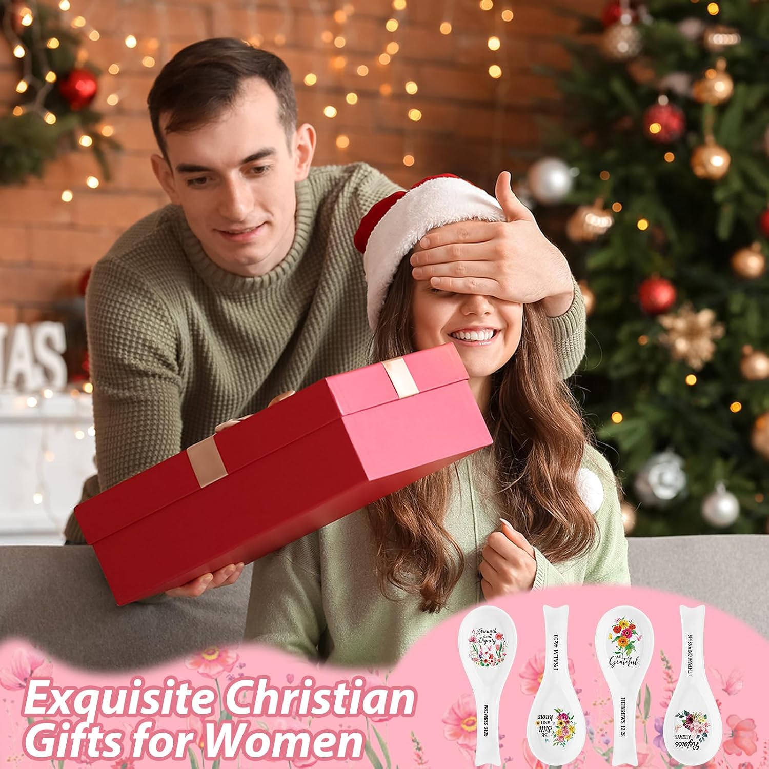 Newtay 4 Pcs Christian Gifts for Women, Ceramic Spoon Rest for Stove Top