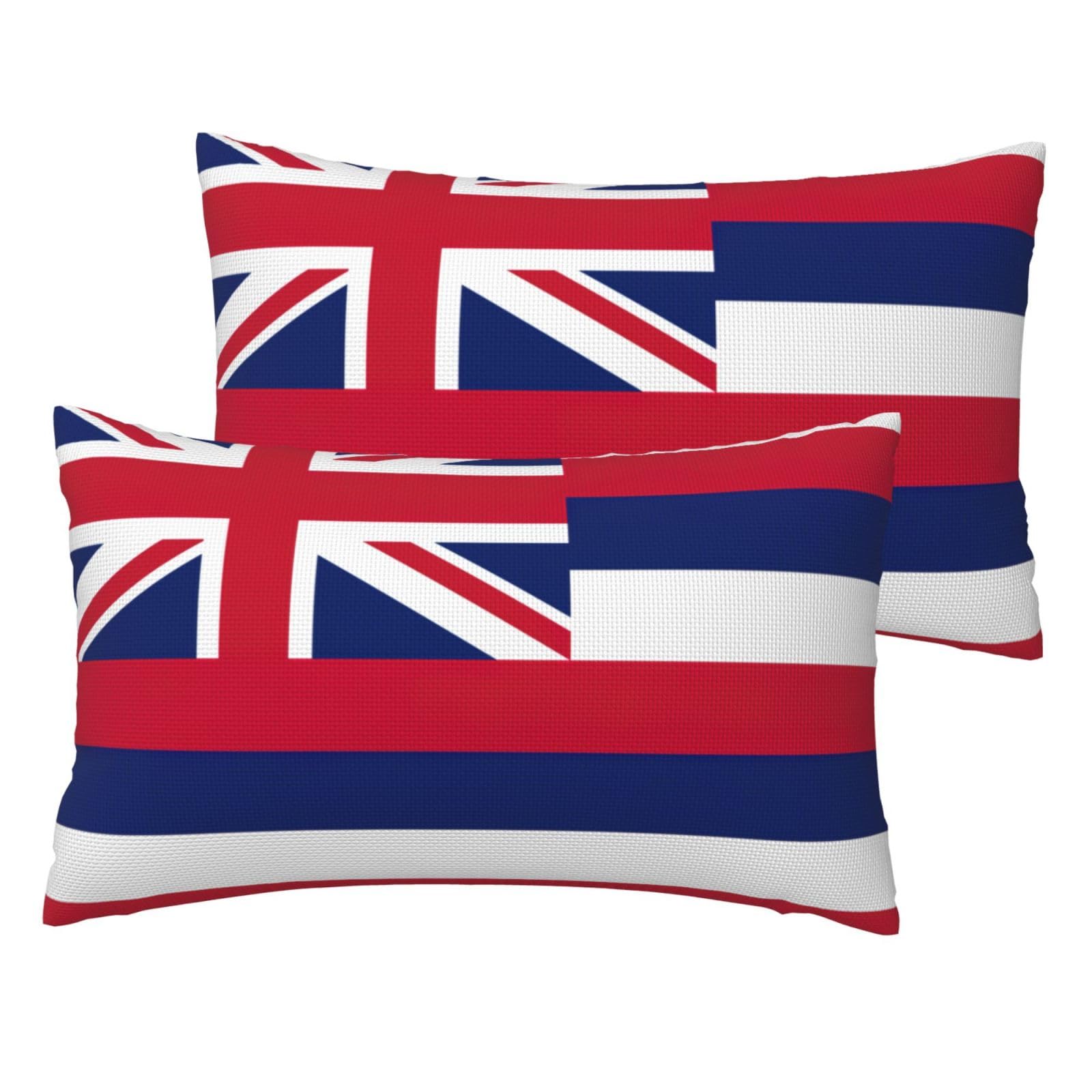 JEJEA Hawaii Flag Print Pillow Case 30x50cm, Set Of 2, Linen Throw Cushion Covers, Decorative Throw Pillow Covers