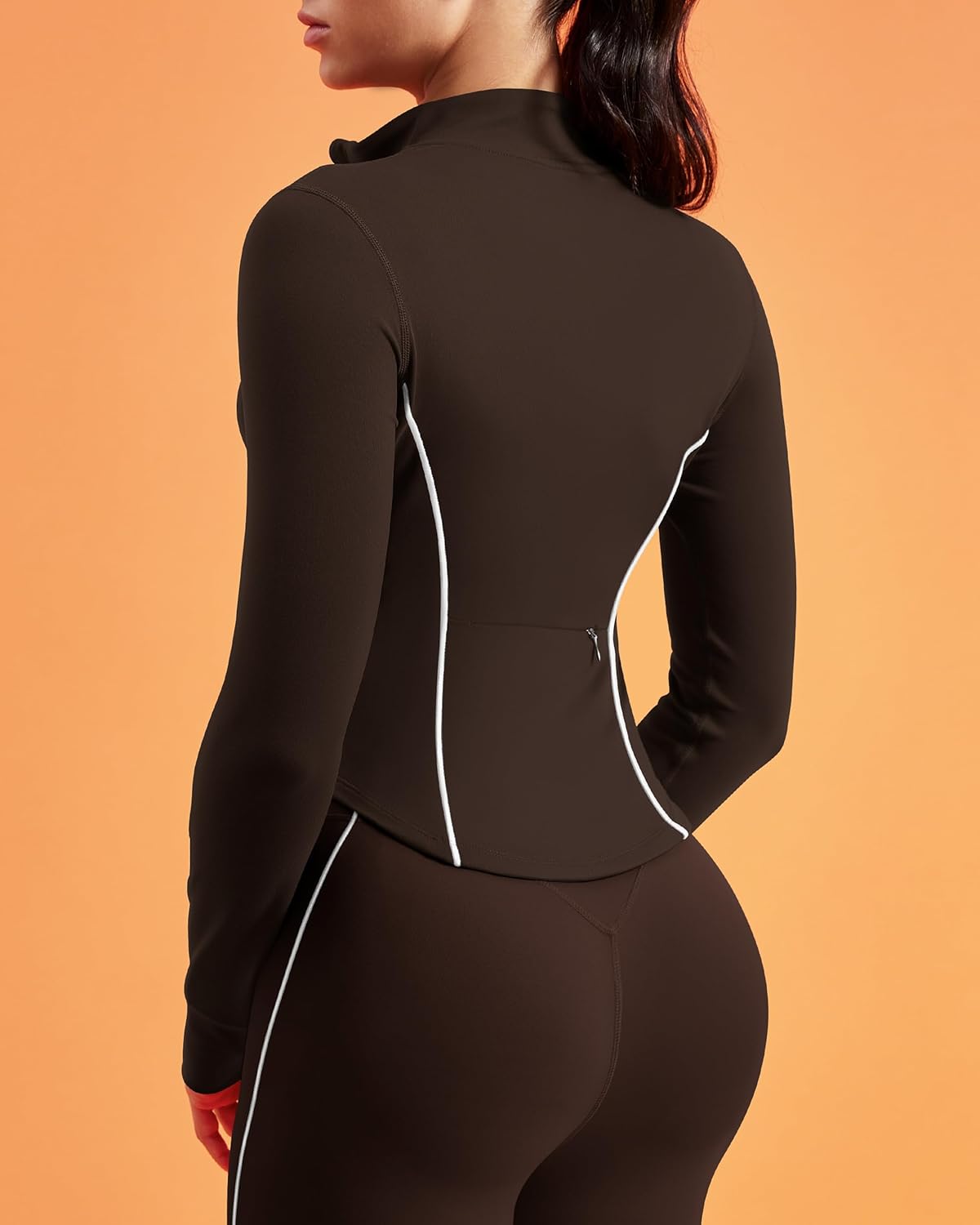 Women Workout Jackets Slim Fit Zip Up Corpped Athletic Jacket Contrast Stitching Jacket with Pocket - Image 2