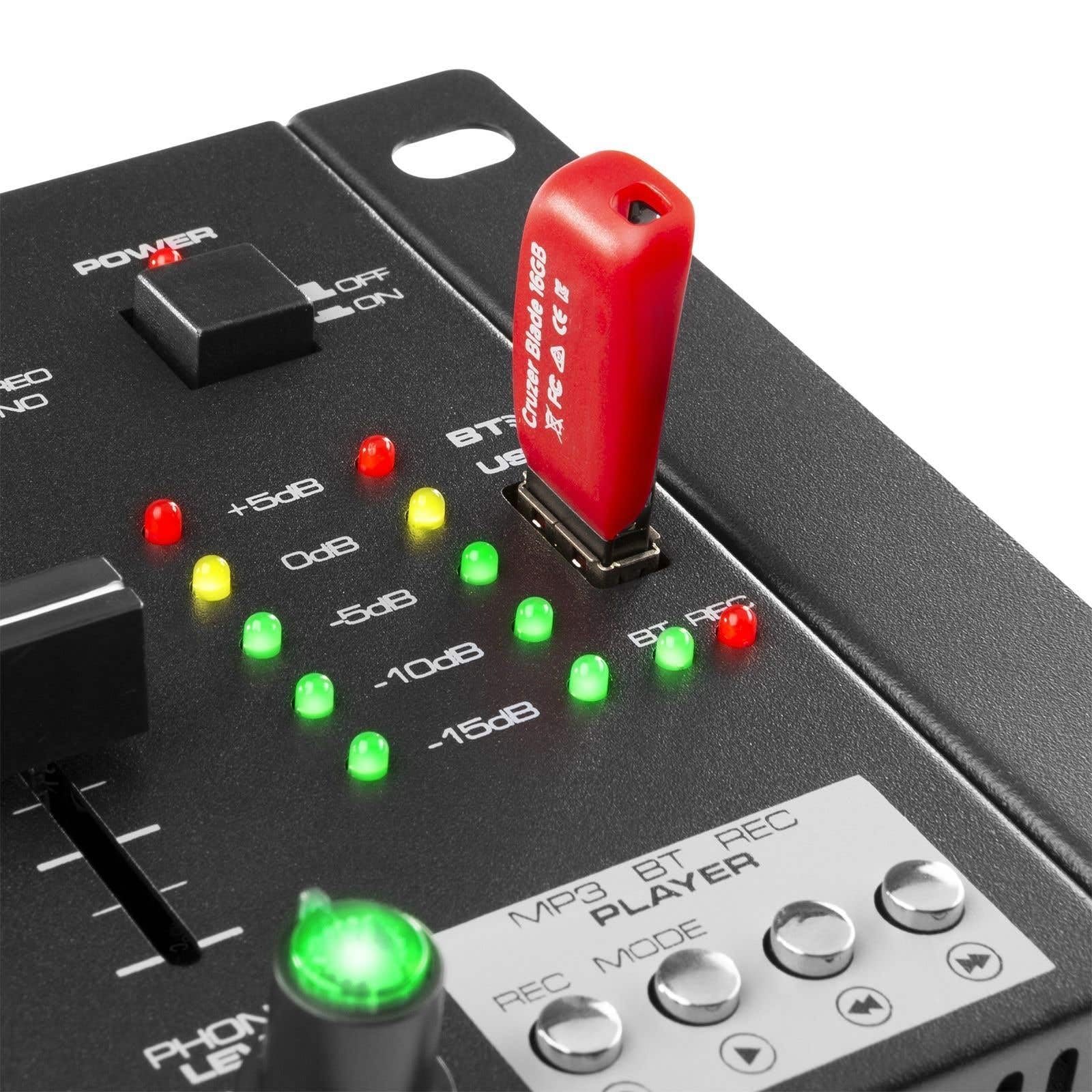 Vonyx STM3025 Table de Mixage 4 Canaux - USB, Technologie sans Fil Bluetooth, 4 Entrées Ligne RCA, 2 Entrées Phono, 2 Entrées Microphone Jack 6,35mm, Sortie Casque et Master, Idéal pour DJ