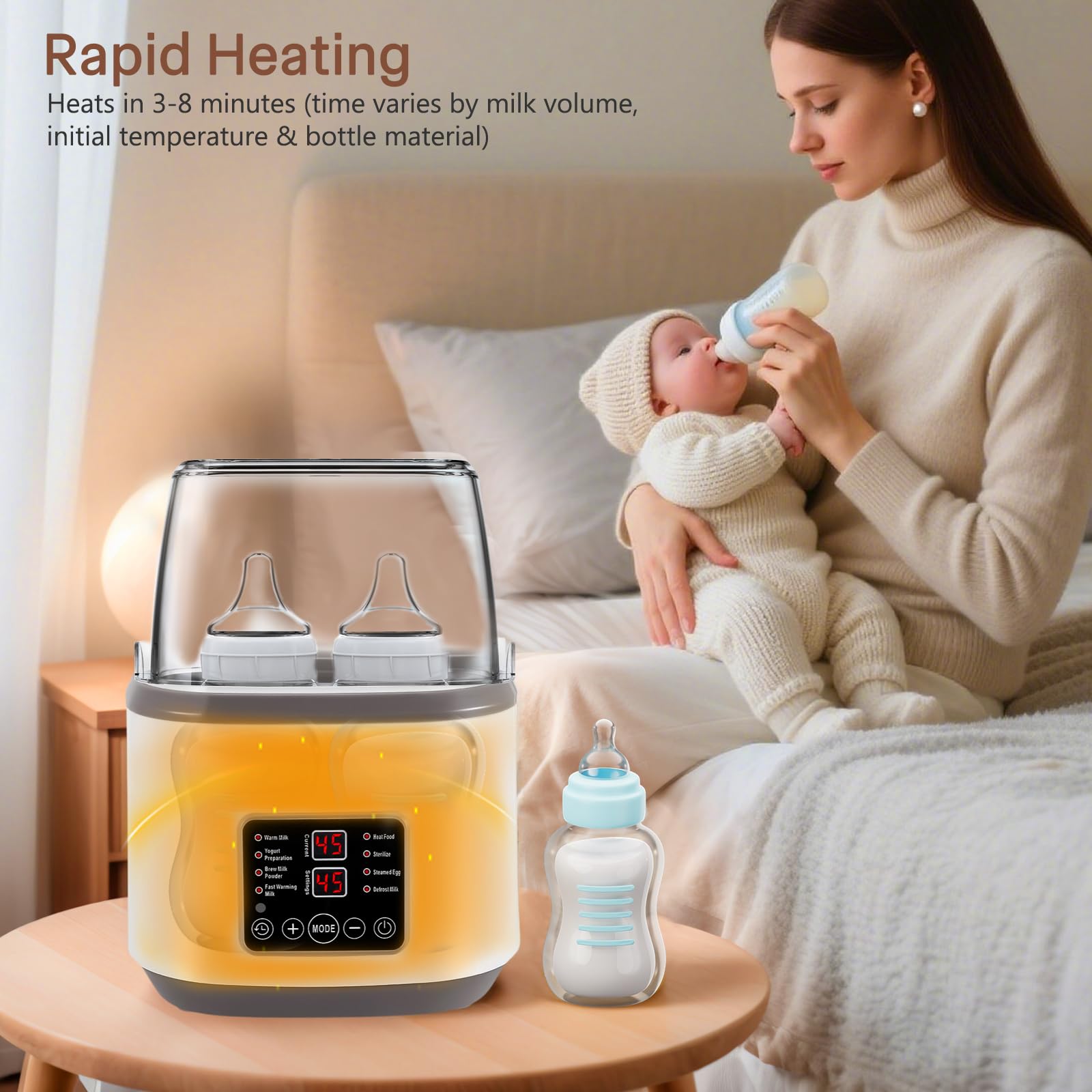 8in1 Sterilisator für Babyflaschen & Flaschenwärmer, Fernbedienung | Passend für 4 Flaschen. 100°C Sterilisation, 3-8 Min Aufwärmen, 24h Timer & Warmhalten. Mit sicherer Abschaltautomatik.