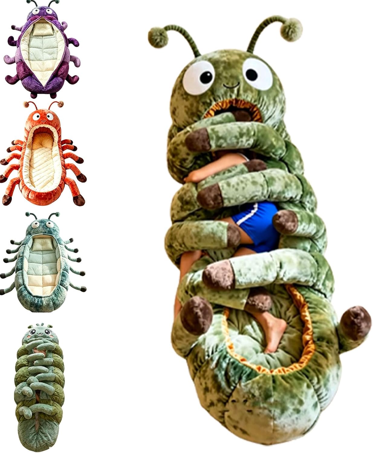 Giant Hugging Caterpillar Sleeping Bags, Plush Cocoon Sleeping Bag with Adjustable Pull Cord, Cozy Indoor Nap Pod, Animal Sleeping Bags for Adults