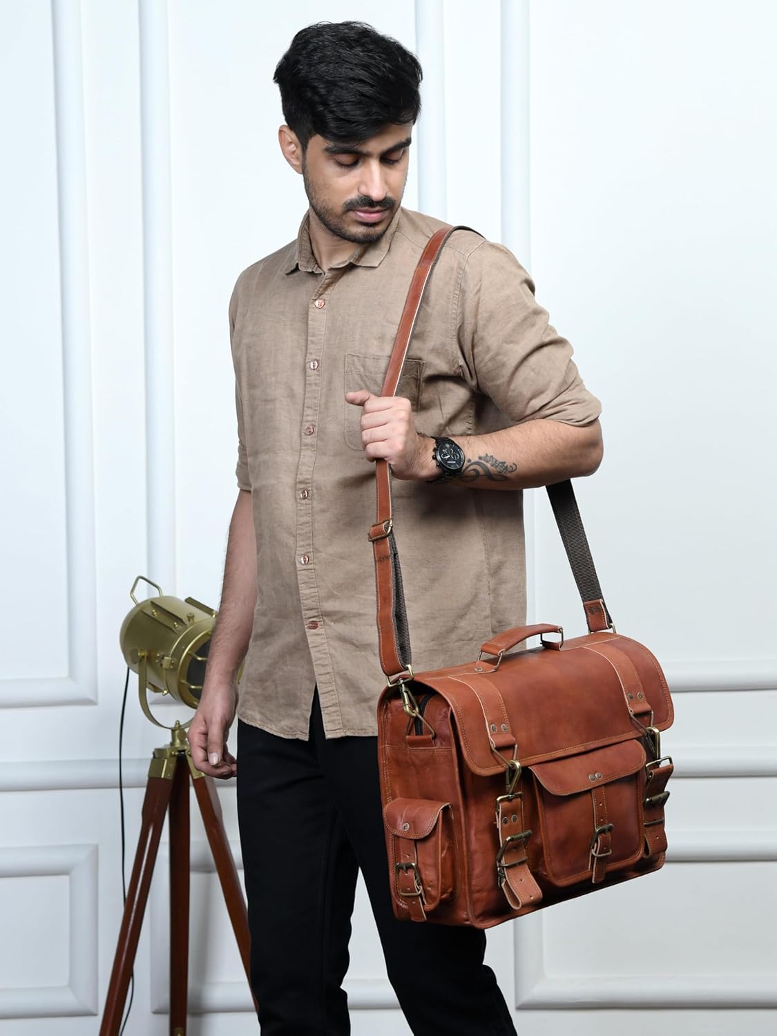 Leather Laptop Messenger Bag, Brown, Unisex-Adults, Messenger, Laptop Bag, 17 inch