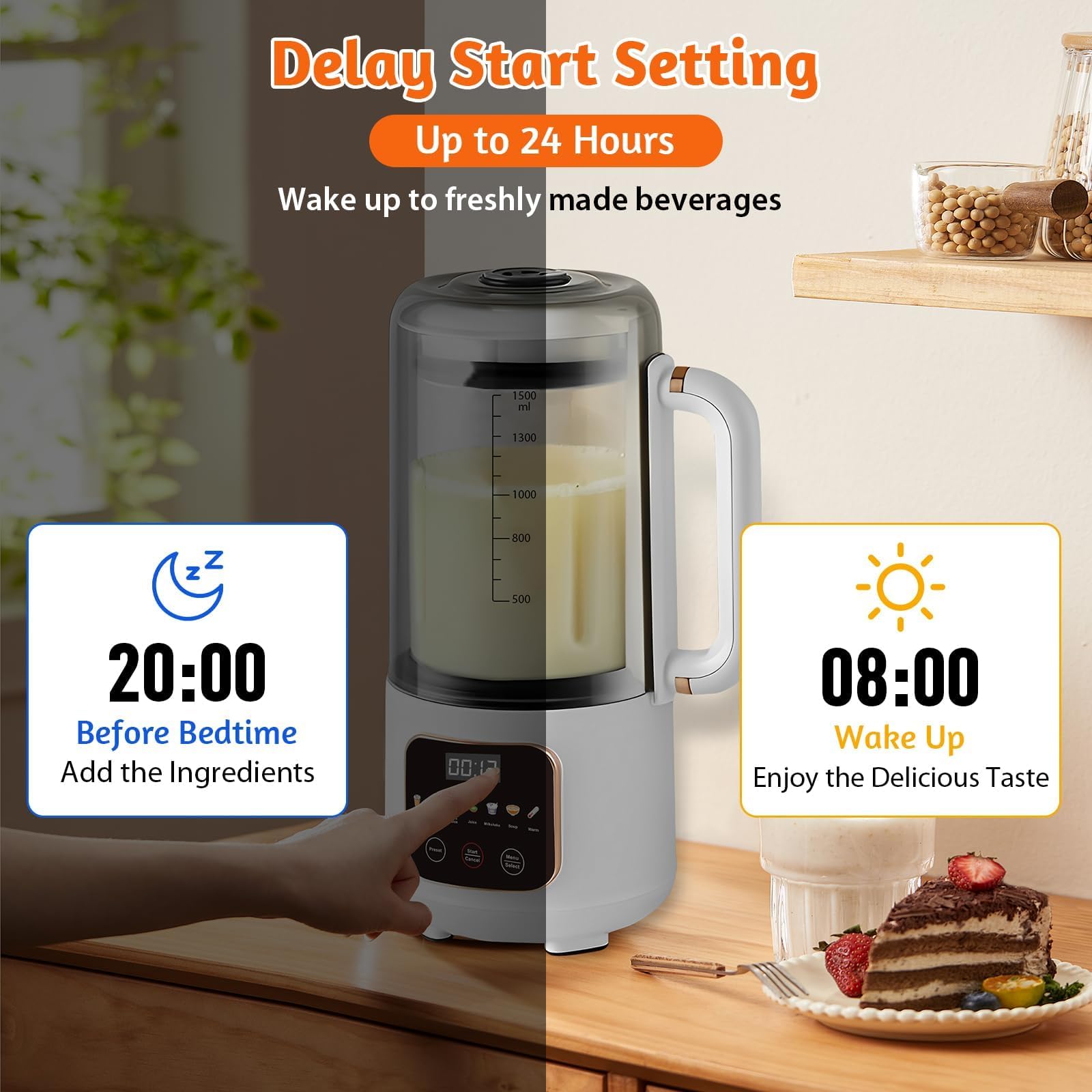 1.5L Sojamilch Maker Maschine, 7 in 1 Automatischer Nussmilchbereiter mit schalldichter Abdeckung, isoliertes Design, 16 Klingen für Sojamilch, Brei, Saft, 220V 50Hz