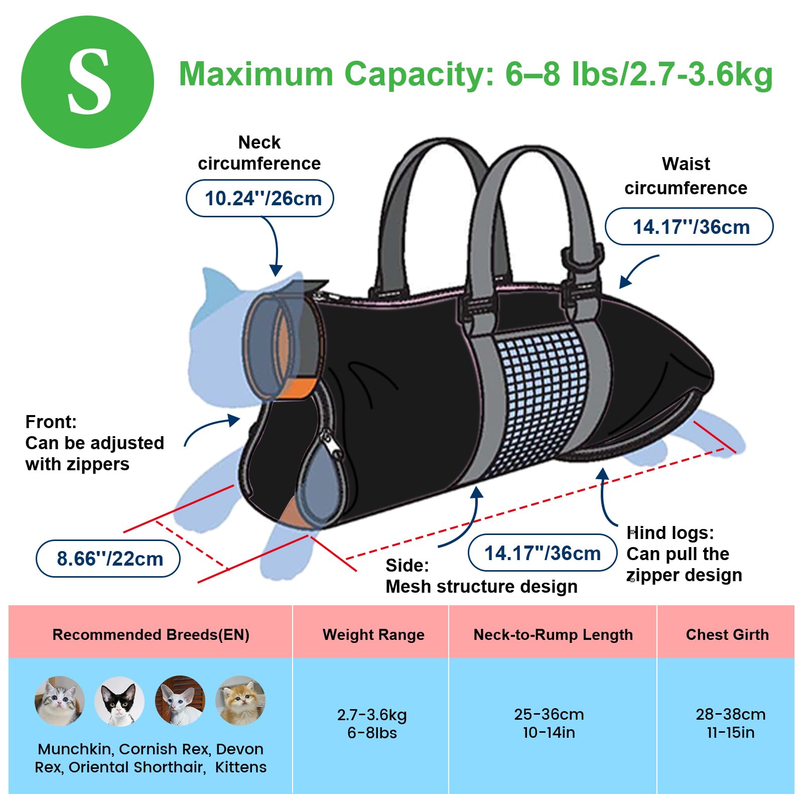 Cinf Cat Nail Clipping Cleaning Grooming Restraint Bag No Scratching Biting for Bathing Nail Trimming Injecting Examining(Black,S) - image 4