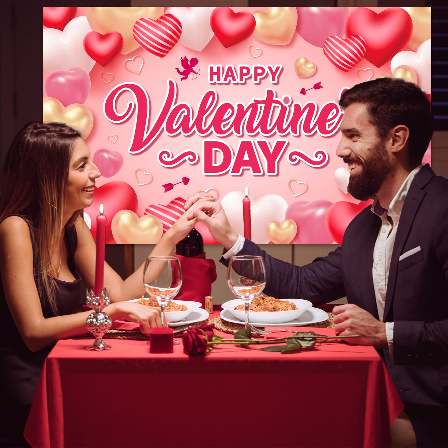 Striscione Decorativo Per San Valentino – 183 X 122 Cm Con Cuori Rossi, Per Interni/esterni