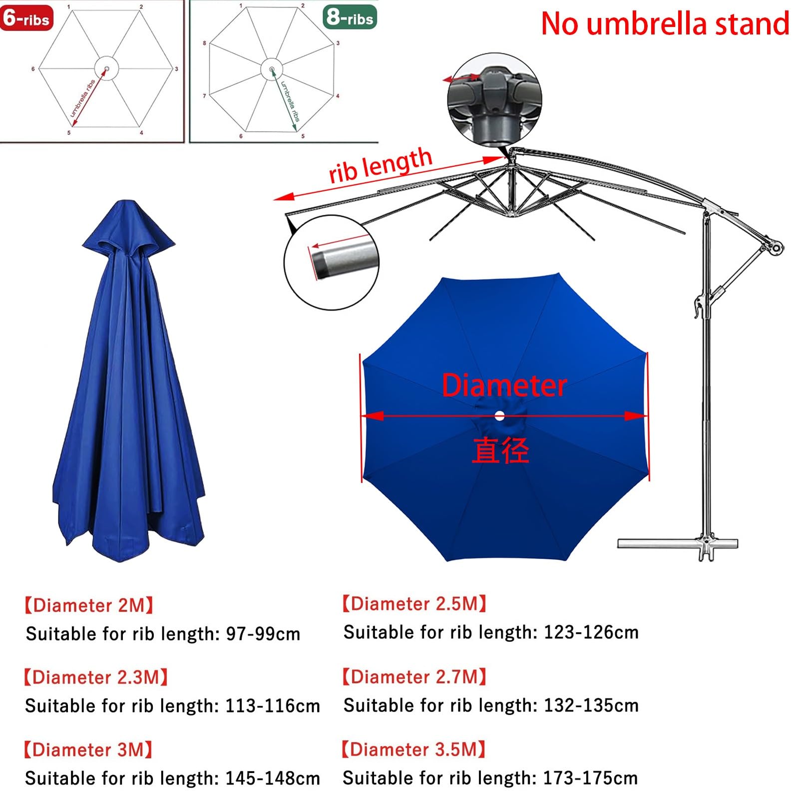 Zewnętrzny Taras Wymień Pokrywę, 200 270 300 350 cm, 6 Rami/8 Ramion, Gruby I Mocny, Wodoodporny, Z Osłoną, Ochrona przed promieniowaniem UV, Markiza Wymienna Parasol