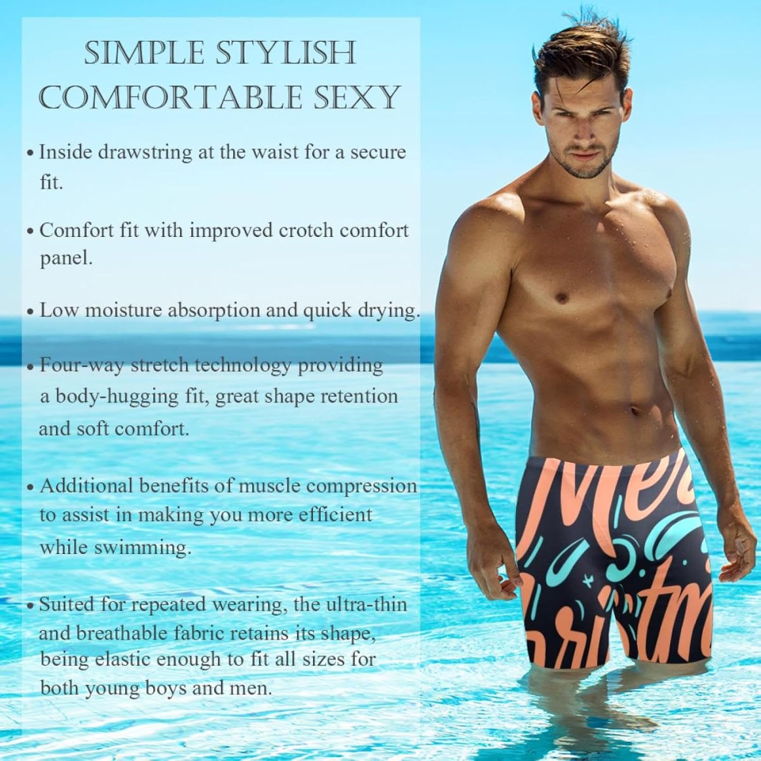 Happy Christmas Jammers for Men, Size S to 3XL Swim Jammer Swimsuit for Practice and Competition Swimming