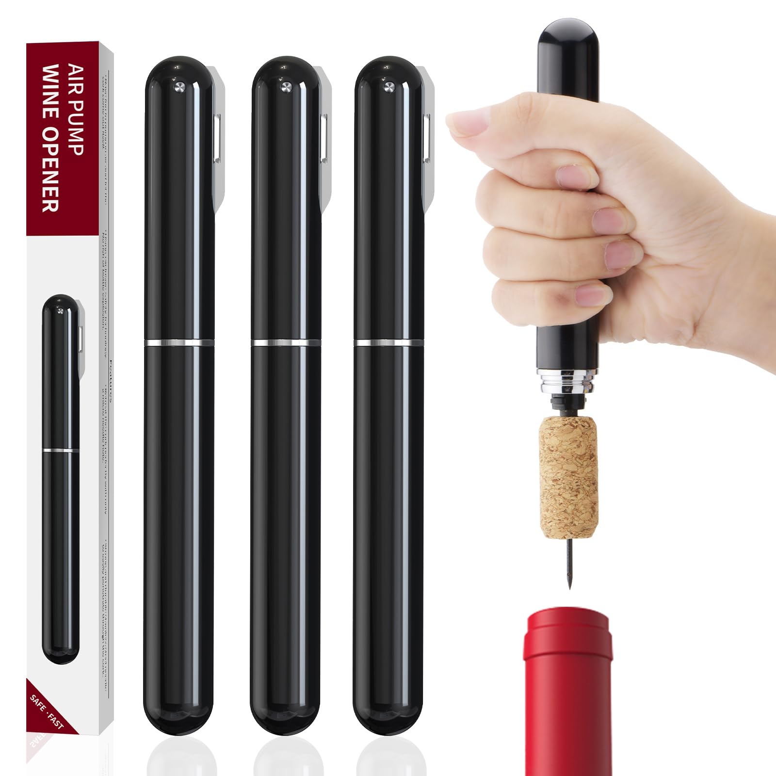 Sacacorchos Profesional de Aire a Presión - Pack de 3 Tycoonest Abridor Vino Rápido Fácil Extractor Corcho sin Roturas Agujas Acero Inoxidable Cortacápsulas Alternativa Eléctrico Regalo Amantes Vino
