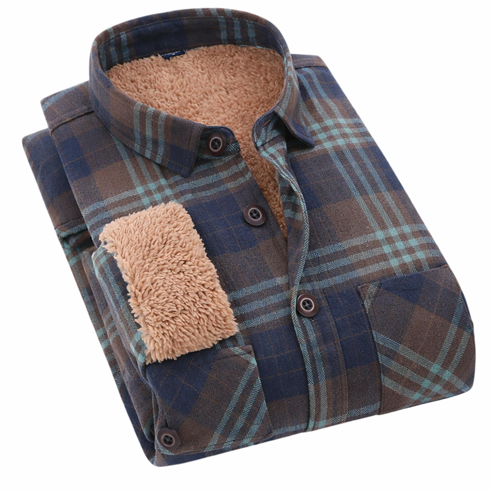 Camicia da uomo in flanella, foderata in pile, a maniche lunghe, con bottoni, per l'inverno, per il tempo libero