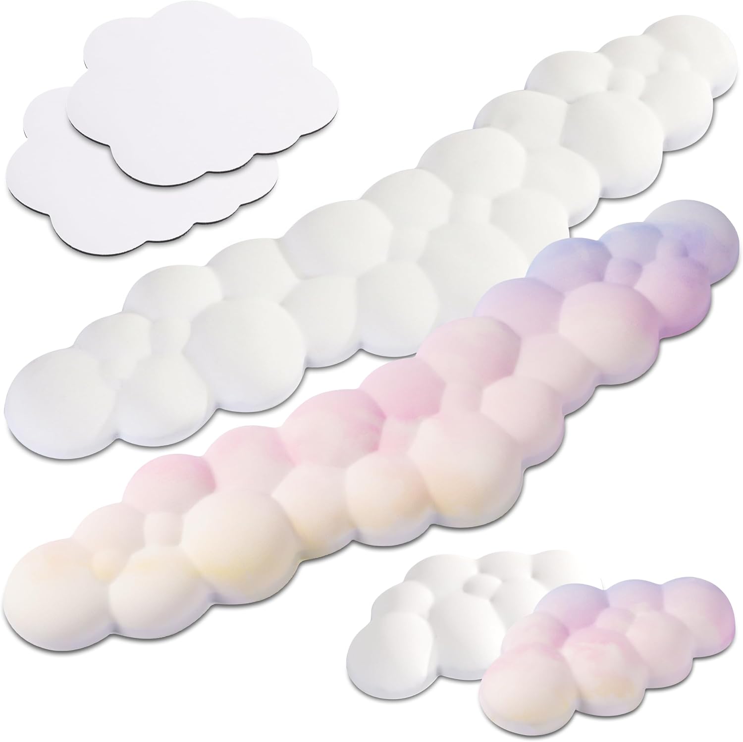 Qloud Cloud Wrist Rest Set - White and Rainbow Cute Desk Accessories Pack - Keyboard Wrist Rest Bundle - Rainbow Keyboard Pad Wrist Rest for Computer Keyboard Pair - Office Desk Accessories