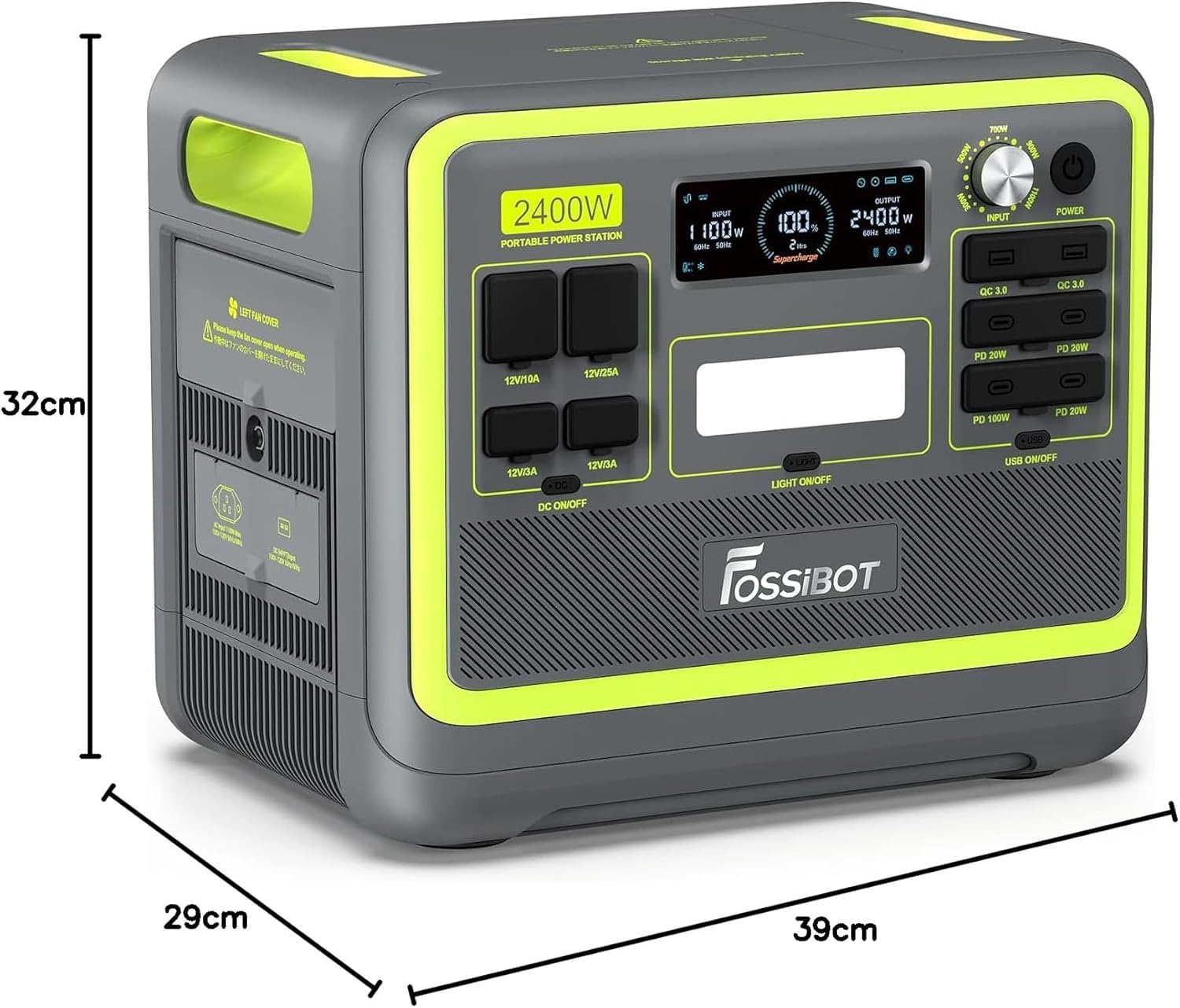 FOSSiBOT F2400 Generatore Solare con Pannelli Solari da 420 W, Batteria LiFePO4 da 2048Wh con Uscita da 2400 W, Ricarica Rapida di 1,5 ore, Centrale Elettrica Portatile per Campeggio e Camper