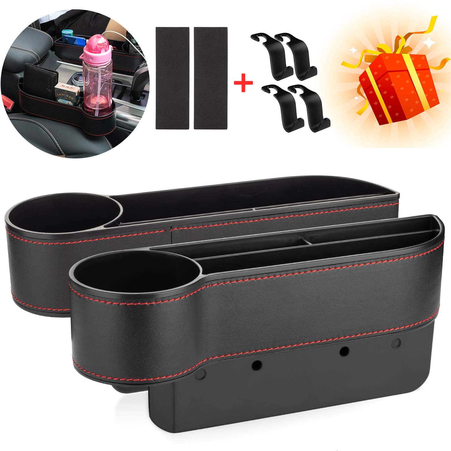 SENWELL-KA 2 Pack Car Seat Slot Storage Box Seat Gap Organizer Cup Holder, Storage Phones, Cards, Keys and Add More Space