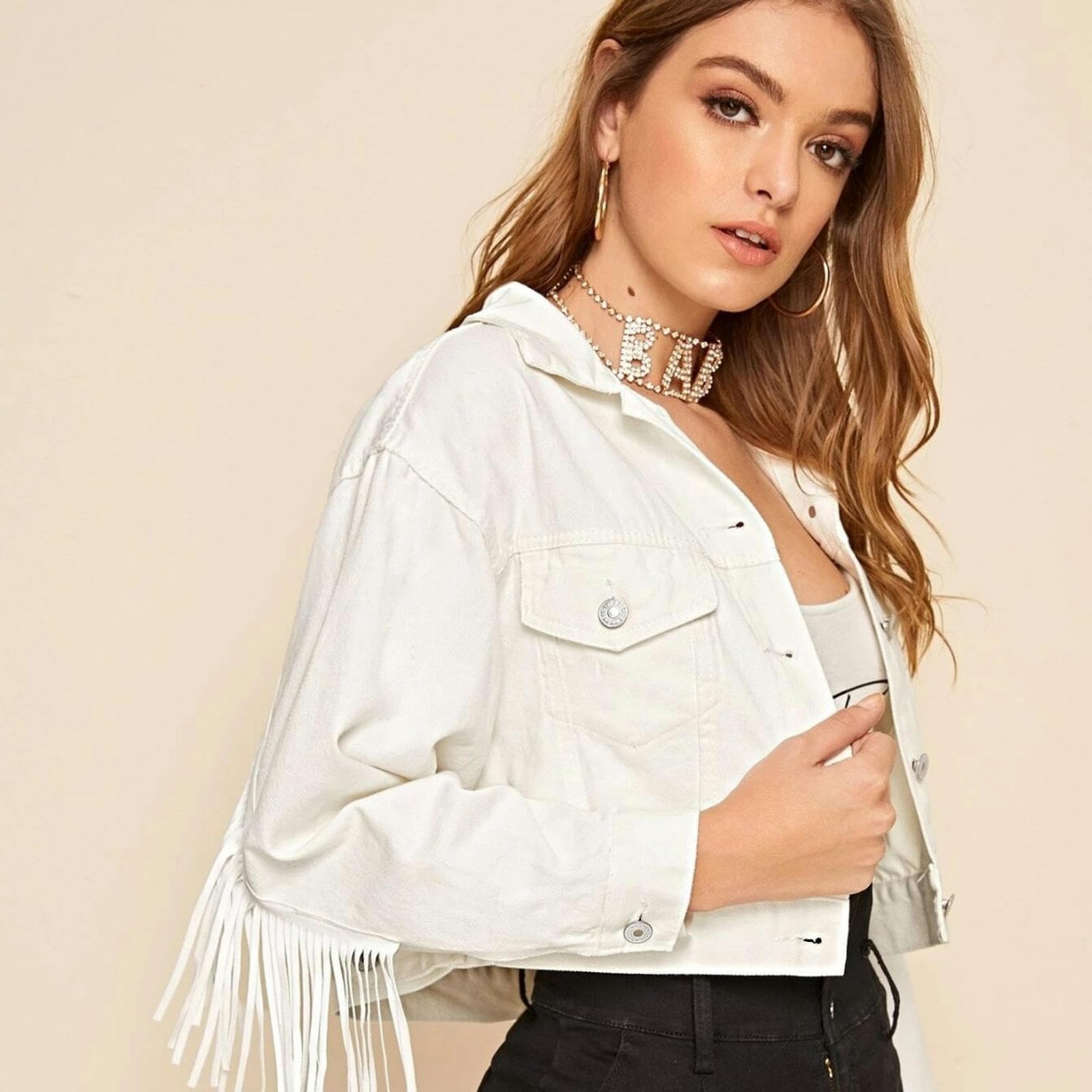Kurtki jeansowe damskie damskie kurtka dżinsowa krótka kurtka dżinsowa z frędzlami top biała