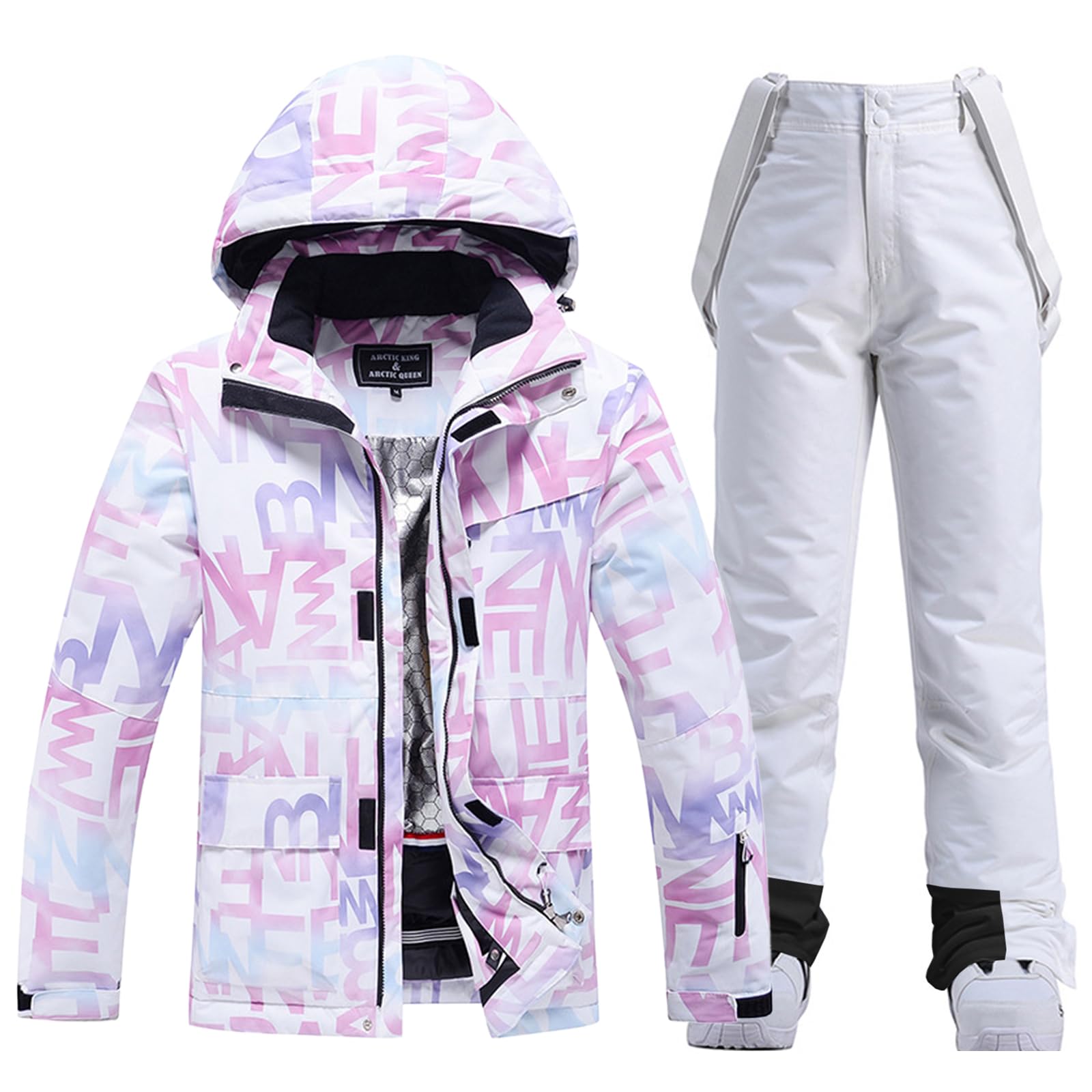 HOTIAN Conjunto de chaqueta y pantalones de esquí para mujer, juego de 2 piezas, traje de esquí para mujer, invierno, cálido, juego de esquí, resistente al agua, a prueba de viento, juego de snowboard